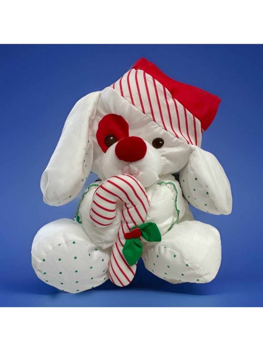 VINTAGE Fisher Price Christmas White Puppy Dog Puffalump 1990 Plush Candy Cane